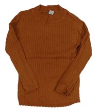 Rezavý žebrovaný lehký svetr Tu