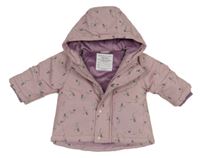 Pudrově fialová šusťáková zimní bunda s větvičkami a kapucí Primark