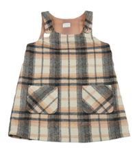 Šedo-růžovo-smetanové kostkované vlněné šaty F&F