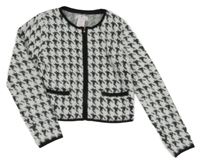 Bílo-černý vzorovaný pleteno/chlupatý crop kabátek Lulurain