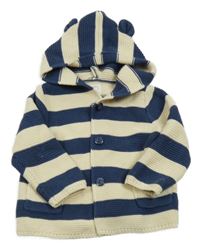 Tmavomodro-béžový pruhovaný propínací svetr s kapucí GAP