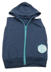 Tmavomodrá tepláková propínací vesta s nášivkou a kapucí