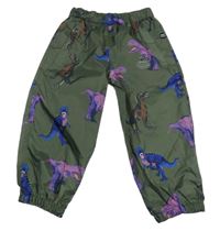 Khaki šusťákové nepromokavé kalhoty s dinosaury Joules