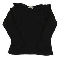 Černé žebrované triko s volánky 