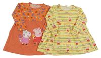 2x - Šaty s Peppa Pig - Lososové, žluto-barevné pruhované