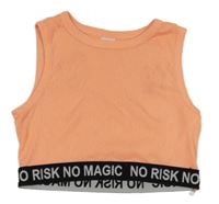 Neonově oranžový žebrovaný crop top s nápisem Page one young