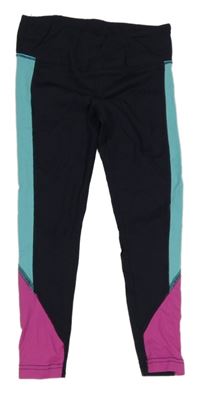 Tmavomodré sportovní legíny s modrým a růžovým prvkem