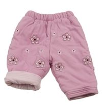 Růžové zateplené tepláky s kytičkami Berti