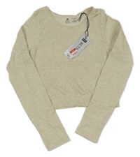Nové - Světlešebéžové melírované žebrované sportovní crop triko F&F