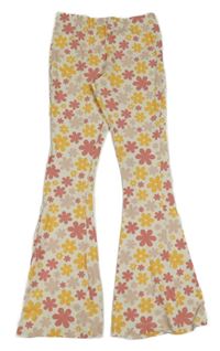 Smetanovo-růžovo-žluté kytičkované flare legíny Kids