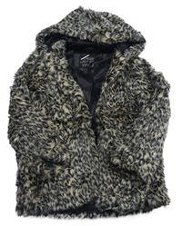 Béžovo-černá kožešinová podšitá bunda s kapucí Matalan