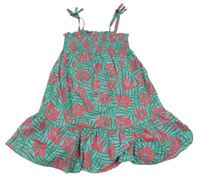 Modro-zelené plátěné šaty s kytičkami Primark