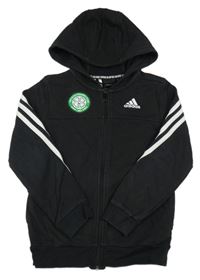 Černá propínací mikina s pruhy a kapucí Adidas 