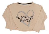 Broskvové oversize crop triko se srdíčkem zn. Pepco