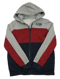 Tmavomodro-červeno-šedá propínací mikina s kapucí Name it