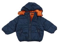 Tmavomodrá šusťáková prošívaná zimní bunda s odepínací kapucí Smile