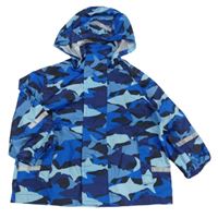 Tmavomodro-modro-černá army šusťáková bunda s odepínací kapucí Pocopiano