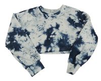 Bílo-tmavomodrá batikovaná crop mikina Shein