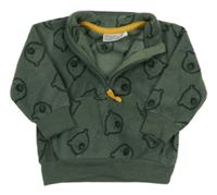 Khaki fleecová propínací mikina s medvídky Ergee