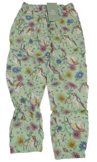 Nové - Světlezelené turecké kalhoty s jednorožci H&M