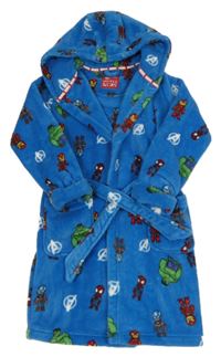 Modrý chlupatý župan s hrdiny a kapucí Tu