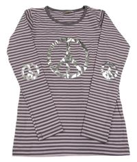 Světlerůžovo-šedé pruhované triko s potiskem Claire