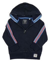 Tmavomodrá propínací mikina s pruhy a kapucí  C&A