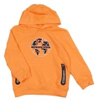 Neonově oranžová mikina se zeměkoulí a kapucí Topolino