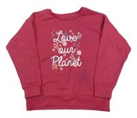 Tmavorůžová mikina s nápisem a kytičkami Primark