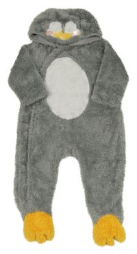 Šedá chlupatá kombinéza s kapucí - tučňák