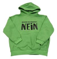 Zelená mikina s nápisem a kapucí 