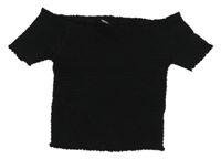 Černá žabičková crop halenka s odhalenými rameny Primark 