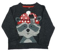 Nové - Tmavošedý svetr s mývalem George 