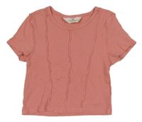Světlerůžové žebrované crop tričko s volánky H&M
