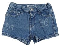Modré riflové mid rise kraťasy s motýly Denim Co.