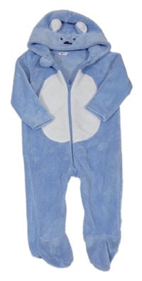 Modro-bílá chlupatá kombinéza s kapucí - medvídek Pepco