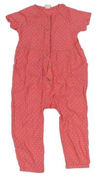 Růžový puntíkatý mačkaný cargo kalhotový overal H&M