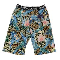 Béžovo-hnědo-černé vzorované legínové kraťasy s kytičkami a lístečky a logy RIVER ISLAND