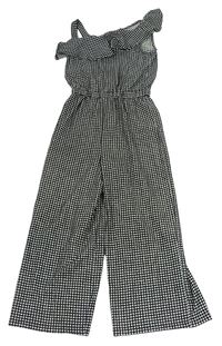 Černo-bílý kostkovaný kalhotový culottes overal s volánkem George