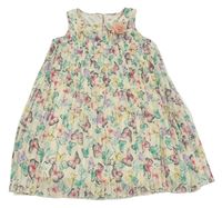 Smetanové plisované šaty s motýlky a květem H&M