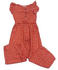 Červeno-bílý květovaný kalhotový overal s volánky a zavazováním H&M