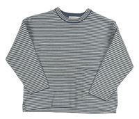 Tmavomodro-bílý pruhovaný oversize svetr s kapsou ZARA