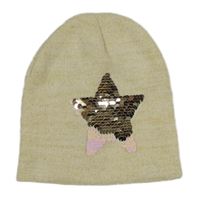 Smetanovo-zlatá melírovaná pletená čepice s hvězdou z překlápěcích flitrů 
