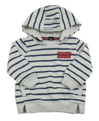 Světlešedo-tmavomodrá pruhovaná melírovaná mikina s Mickey a kapucí PRIMARK