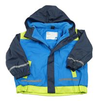 Modro-limetkovo-tmavomodrá nepromokavá jarní bunda s kapucí X-MAIL