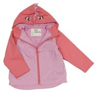 Růžovo-korálová nepromokavá jarní bunda s kapucí s očima a ostny INFINITY KIDS