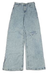 Modro-bílé plísňové wide leg rifle s děravým kolenem H&M