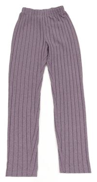 Levandulovo-šedé melírované žebrované úpletové kalhoty SHEIN