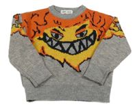 Šedý melírovaný svetr s příšerkou a plameny SHEIN