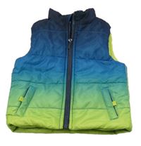 Tmavomodro-modro-zeleno-limetková ombré prošívaná šusťáková zateplená vesta PUSBLU
